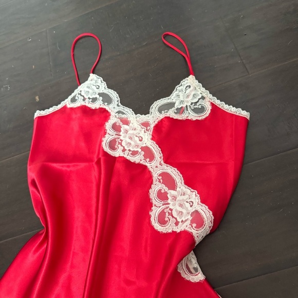 Vintage Red Satin & Lace Slip Dress | 80s 90s Lingerie Nightgown S/M - Picture 3 of 4